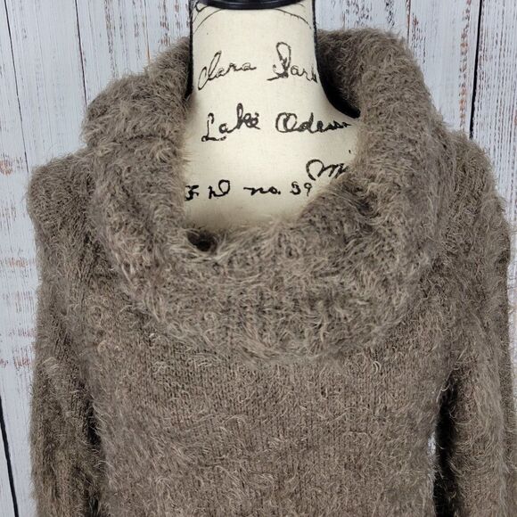Express Women's XS Loose Fit Light Brown Soft Fur Cowl Neck Cozy Warm Sweater - Picture 3 of 8